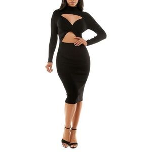Almost Famous Black Knit Cut Out Midi- Sweater Dress